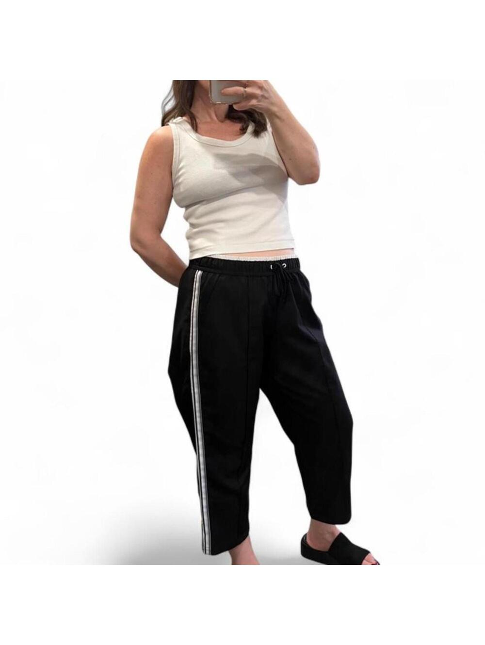 Y2K Side Stripe Track Pants Cropped Athletic Lounge Pants Size M